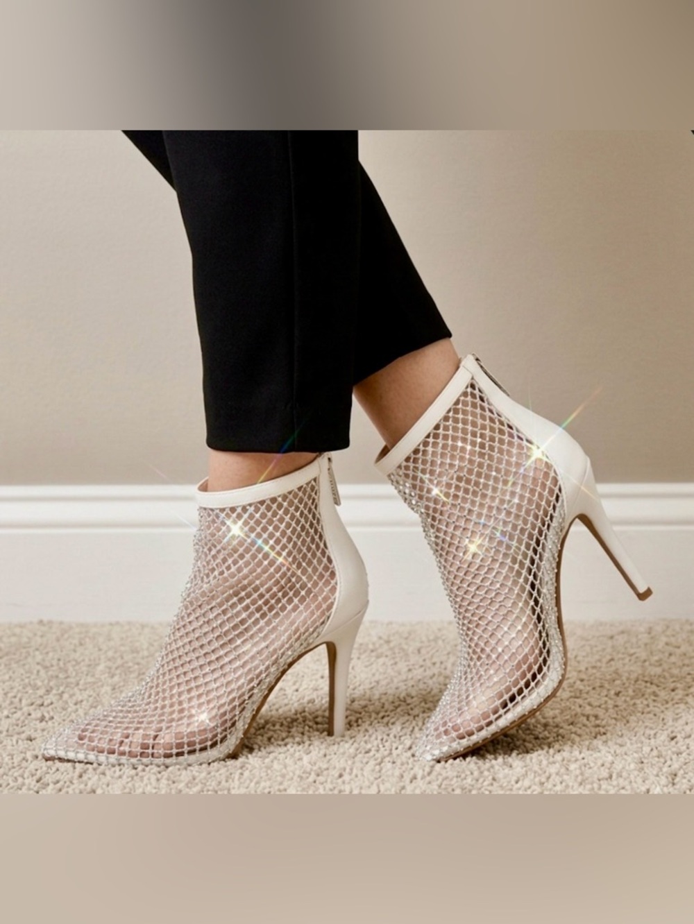 Charles by Charles David Pursue Rhinestone Mesh Booties White 5.5M